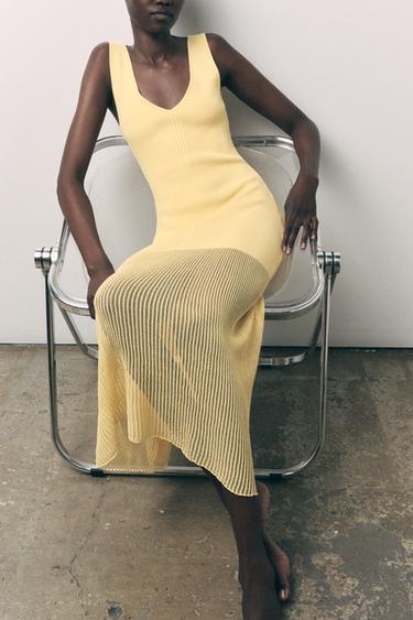 COMBINED RIB KNIT DRESS - Yellow by Zara - Image 4