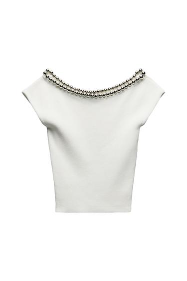 PLAIN KNIT TOP WITH BEADS