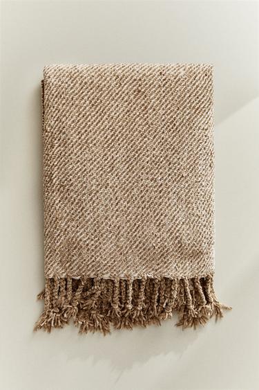 MANTA CHENILLE CONTRASTE DUAS CORES - Bege-claro da Zara
