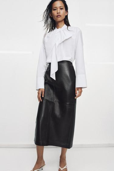 ZW COLLECTION POPLIN SHIRT WITH TIE DETAIL - White by Zara