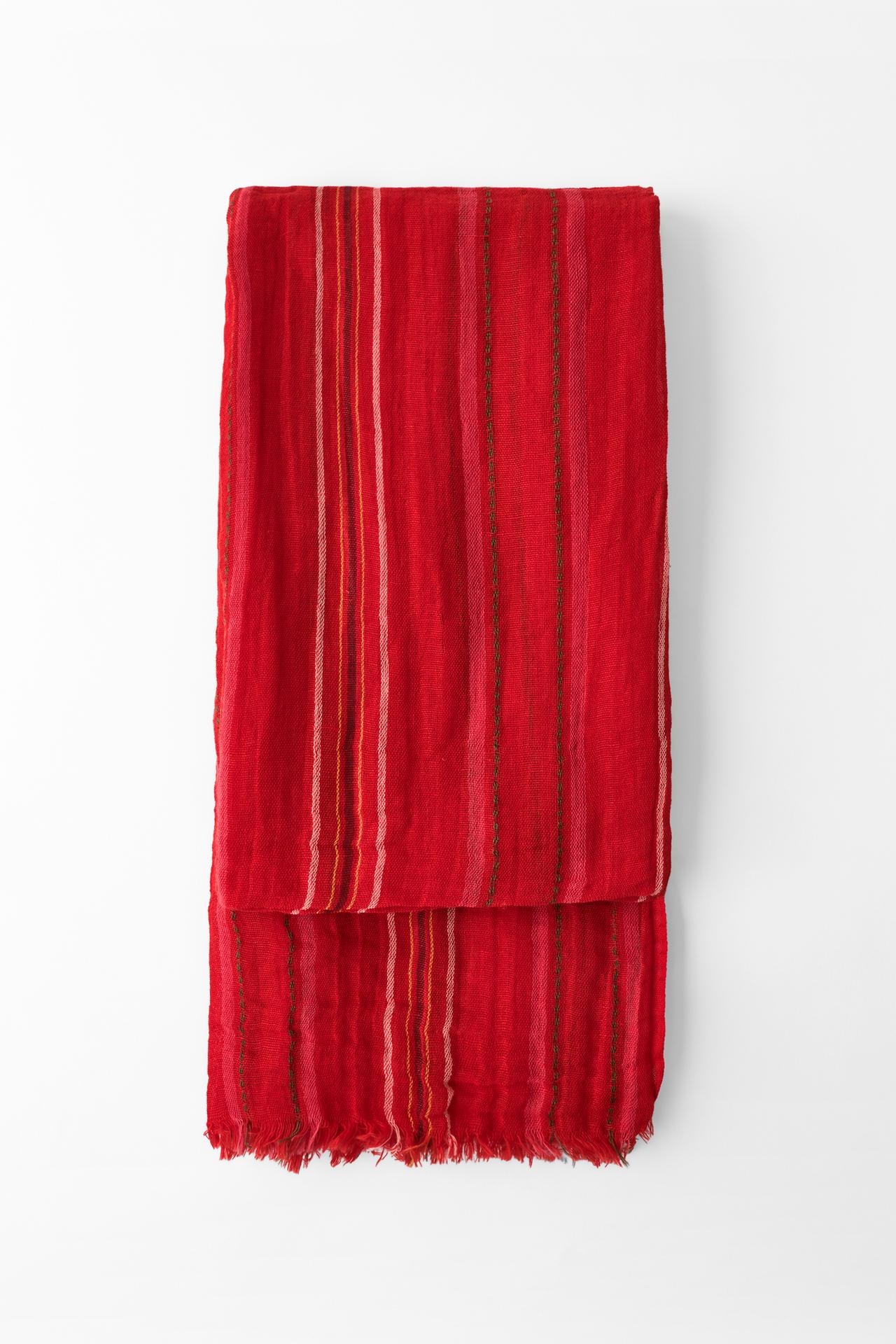 STRIPED LINEN SCARF — Red