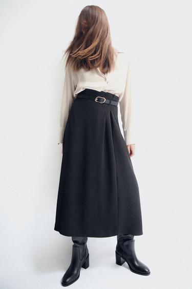 FALDA MIDI CINTURÓN - Negro de Zara - Imagen 0