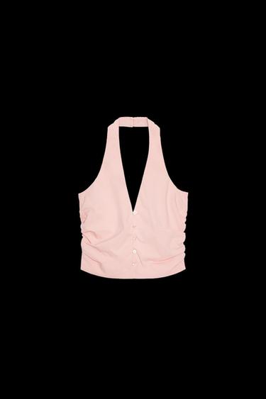 Zara RUCHED HALTER VEST TOP - Salmon - Image 0