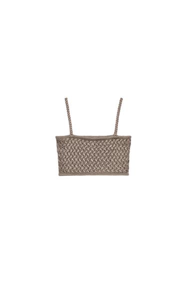 CABLE-KNIT CROP TOP - mink brown by Zara
