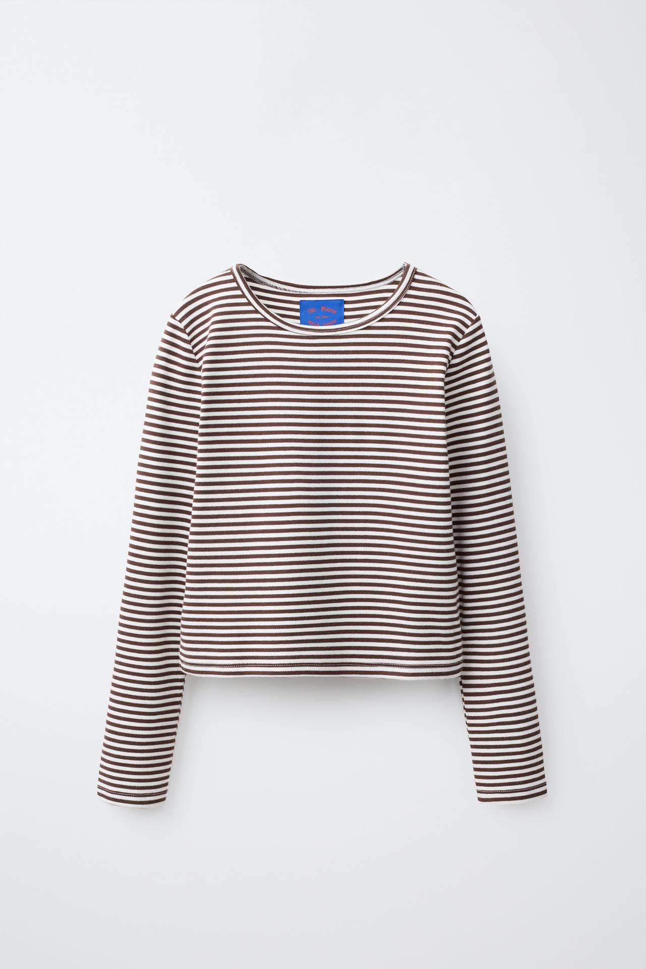0FR. PARIS X ZARA STRIPED MODAL T-SHIRT — Brown