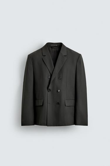Zara DOUBLE BREASTED WOOL BLEND SUIT JACKET - Dark gray