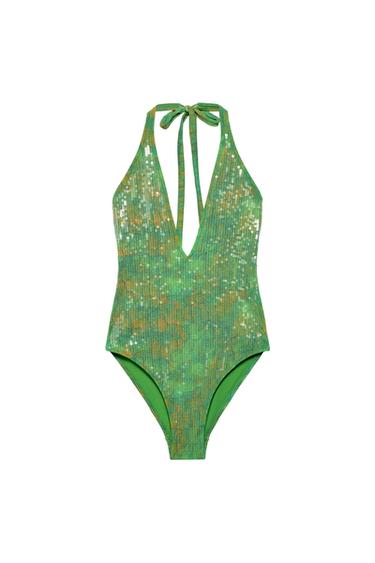 BAÑADOR HALTER LENTEJUELAS MARISA BERENSON X ZARA - Verde de Zara