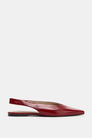 Zara 真皮露跟平底鞋 - 紅色 - 圖片 0