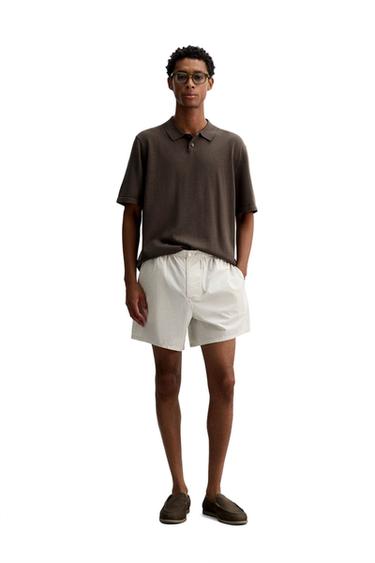 Zara 棉/麻條紋百慕達短褲 - 條紋