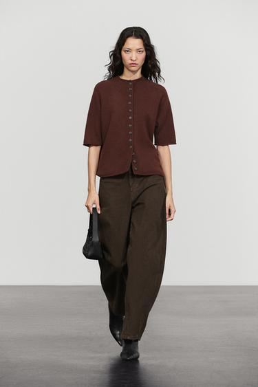 100% wool funnel neck knit cardigan — various 1