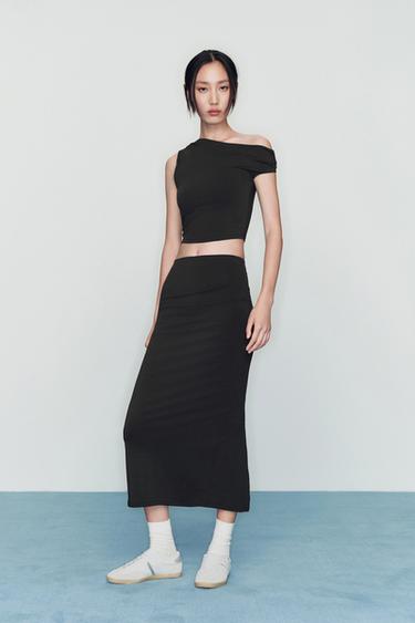 Zara 紋理中長裙 - 黑色