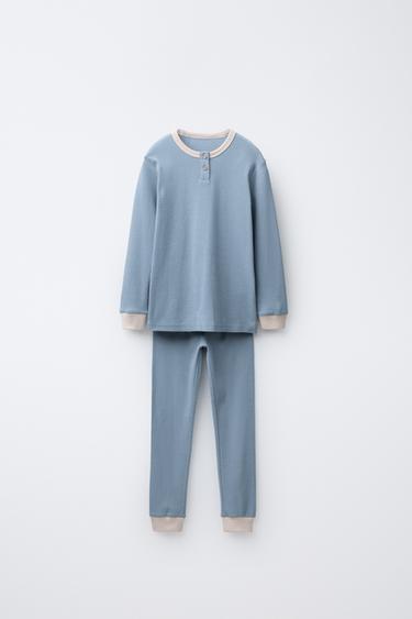 2-6 YEARS/ CONTRAST RIBBED PYJAMAS - Blue by Zara - Image 0