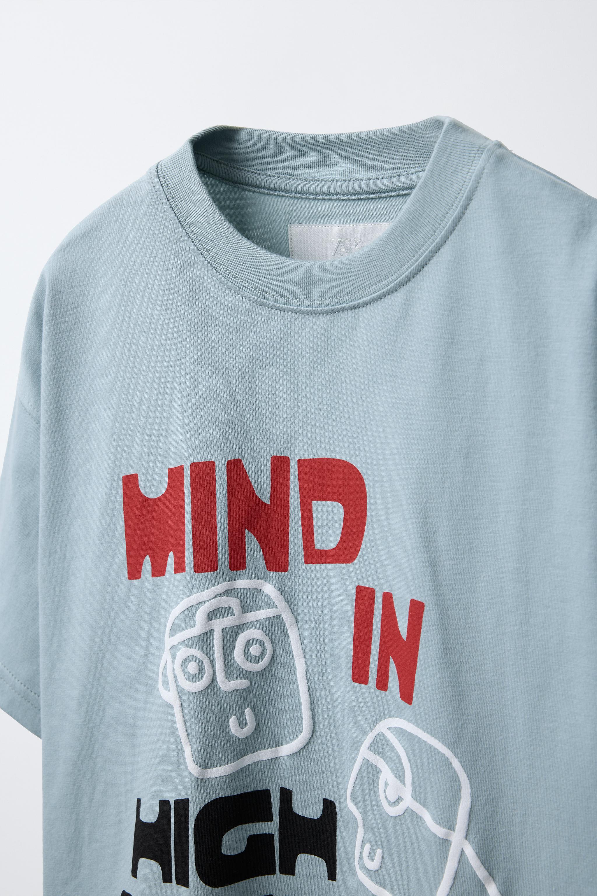 T-SHIRT WITH RAISED PRINT - Light blue | ZARA Canada