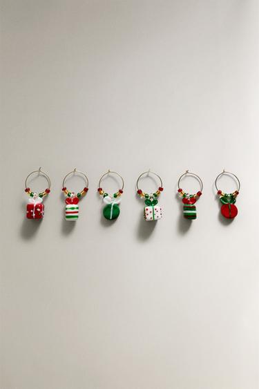 PACK OF GLASS CHRISTMAS GIFT GLASS CHARMS (PACK OF 6) - أخضر الخاص بـ Zara