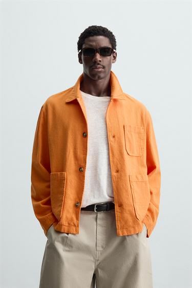 LINEN/COTTON OVERSHIRT - Orange by Zara