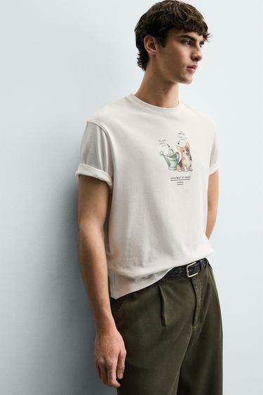 T-SHIRT IMPRIMÉ CONTRASTE - Beige clair de Zara - Image 4