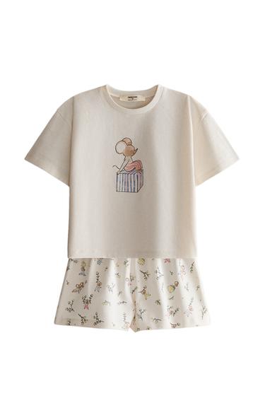 Zara DEČJI KOMPLET PIDŽAME SA MIŠEVIMA – prljavobela