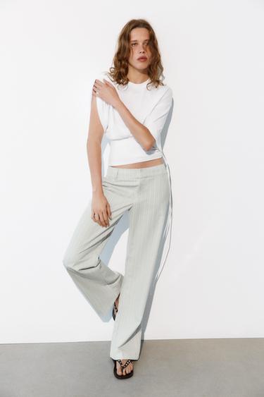 БРЮКИ ПРЯМОГО КРОЯ В ПОЛОСКУ С НИЗКОЙ ПОСАДКОЙ — Белый / Серый от Zara