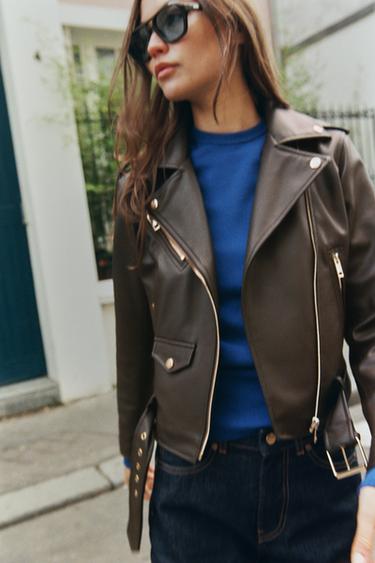BLOUSON DE MOTARD MATIÈRE SYNTHÉTIQUE - Marron de Zara - Image 2