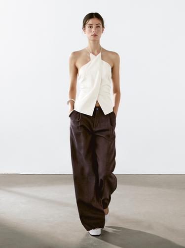 Pantalon relaxed fit 100 % lin - Violet de Zara