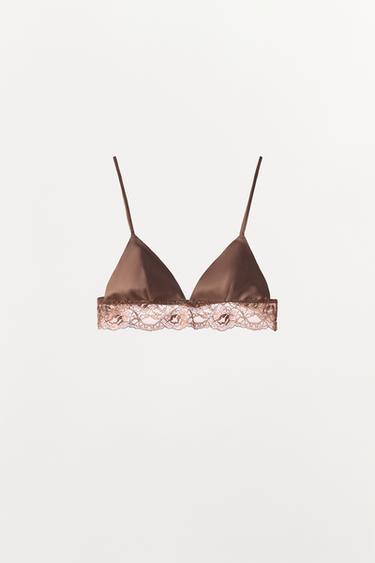 BRALETTE WITH POLYAMIDE LACE - Beige-pink by Zara