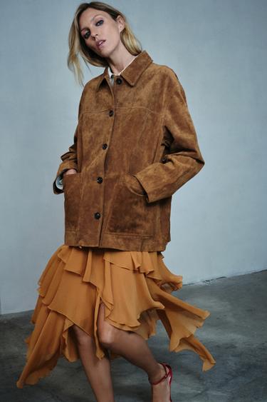 ZW COLLECTION ASYMMETRIC RUFFLE MIDI SKIRT - Orange by Zara - Image 1