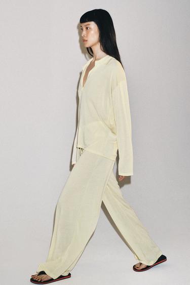 STRAIGHT-LEG FLOWING TROUSERS - Yellow by Zara - Image 2