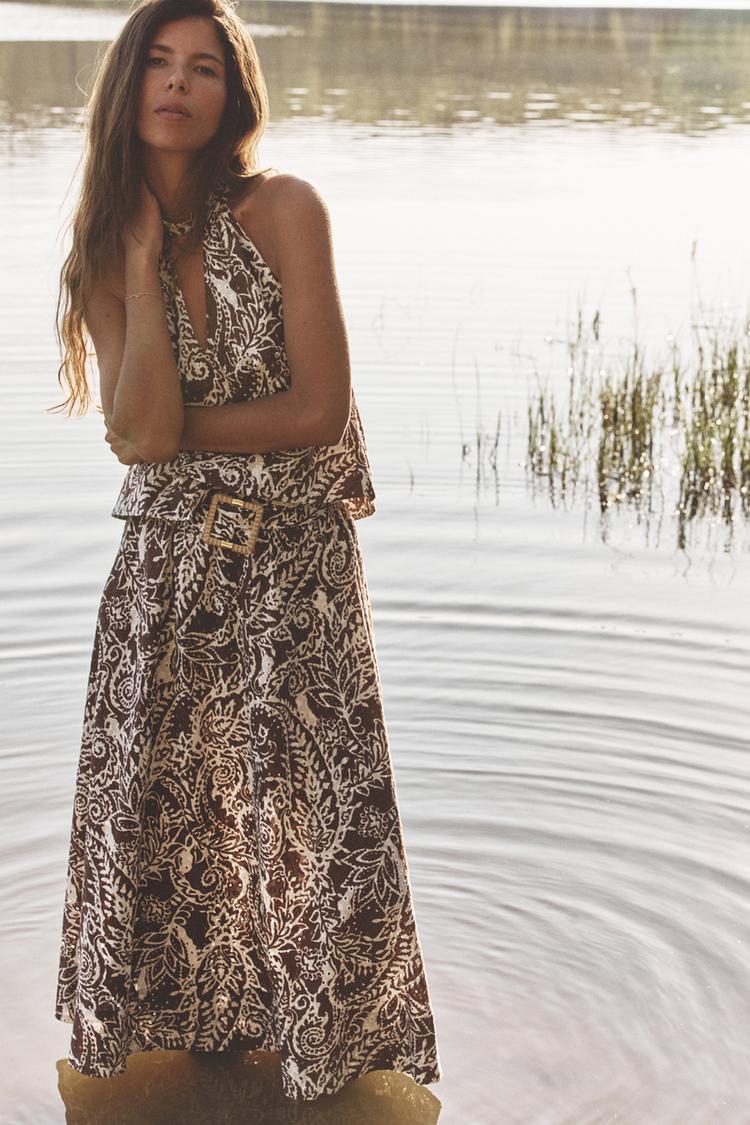 EMBROIDERED EYELET MIDI SKIRT