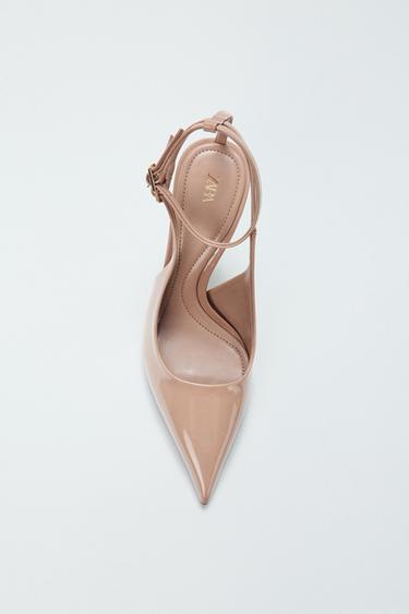 PATENT EFFECT SLINGBACK HIGH HEELS - Beige by Zara