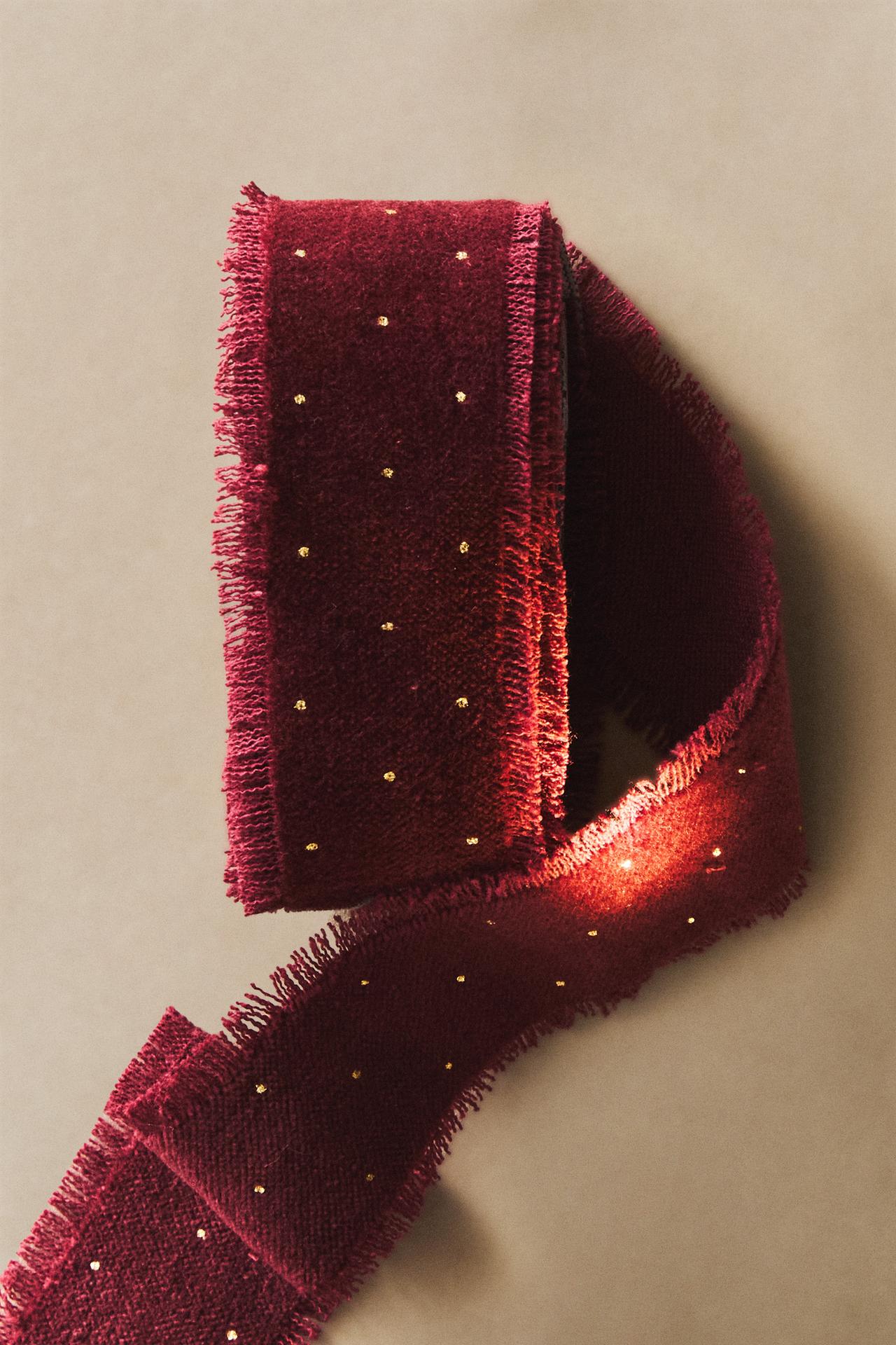 CHRISTMAS VELVET POLKA DOT RIBBON — Red