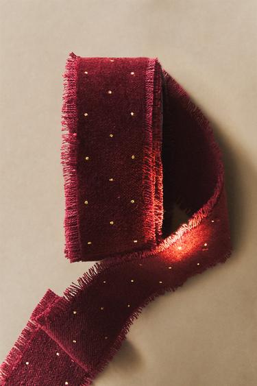 CHRISTMAS VELVET POLKA DOT RIBBON — Red 1