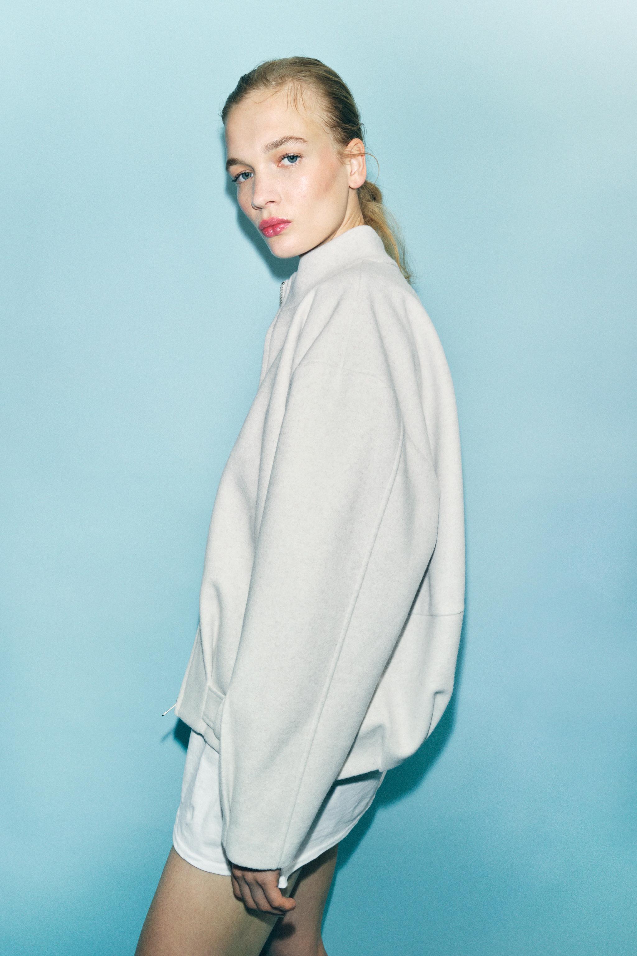 ジップアップ フェイクウールジャケット - エクリュ | ZARA