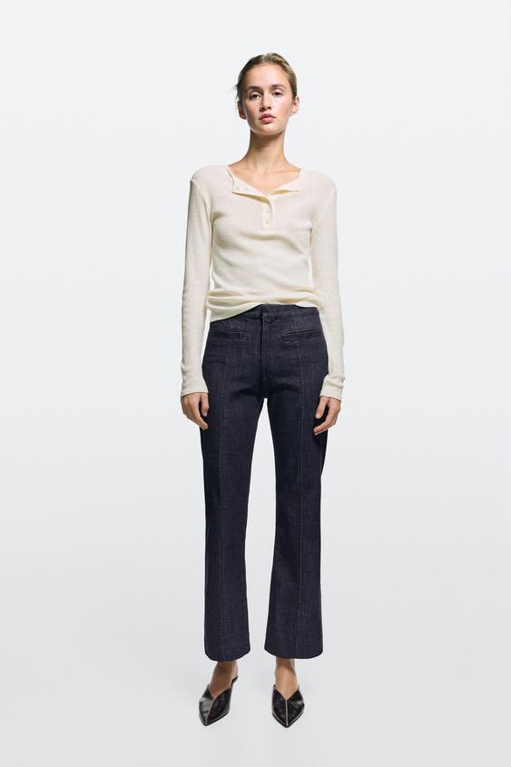 Zara Flare-fit jeans with pocket detail - Blue - Image 0