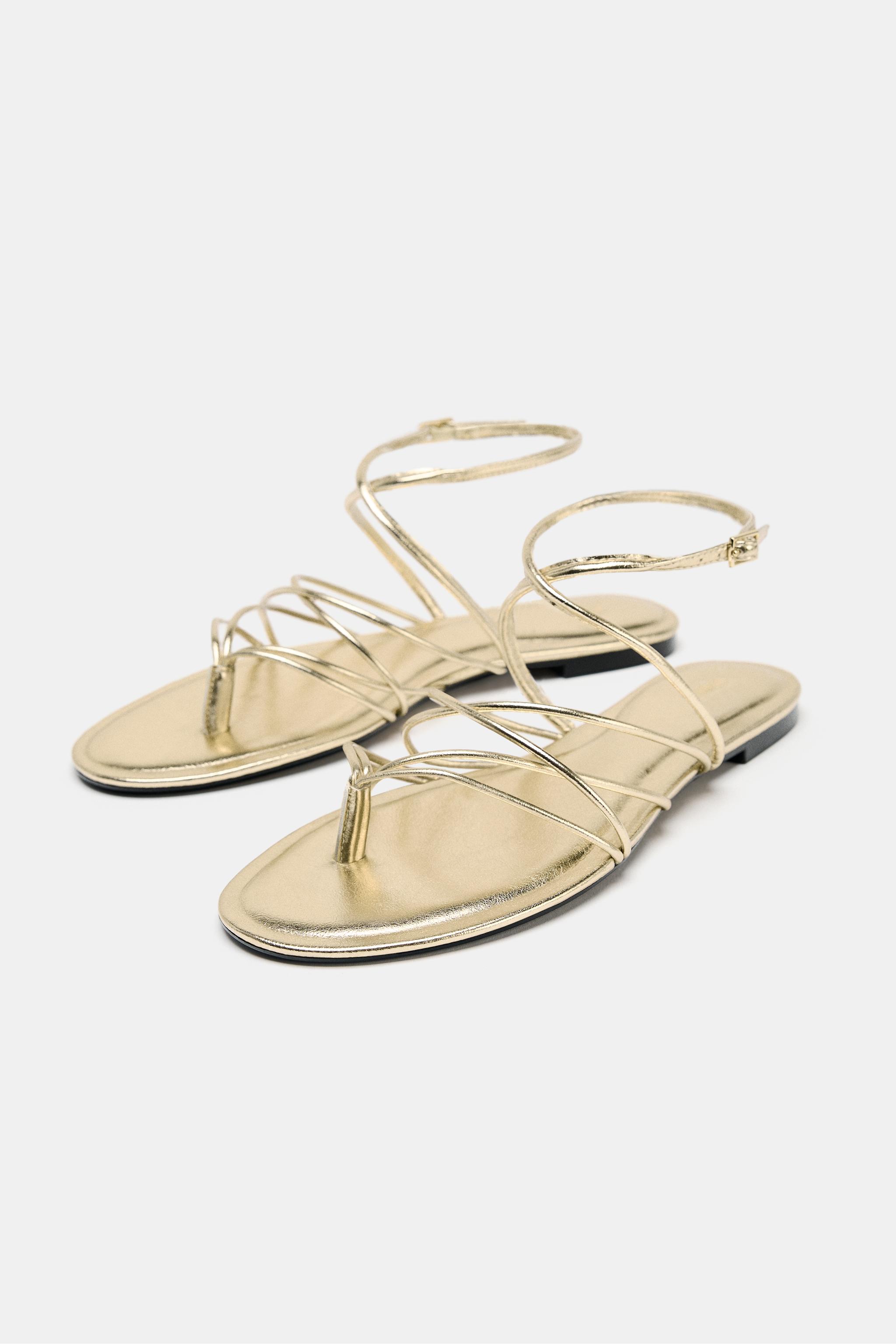 GOLD STRAPPY FLAT SANDALS - Gold | ZARA United States