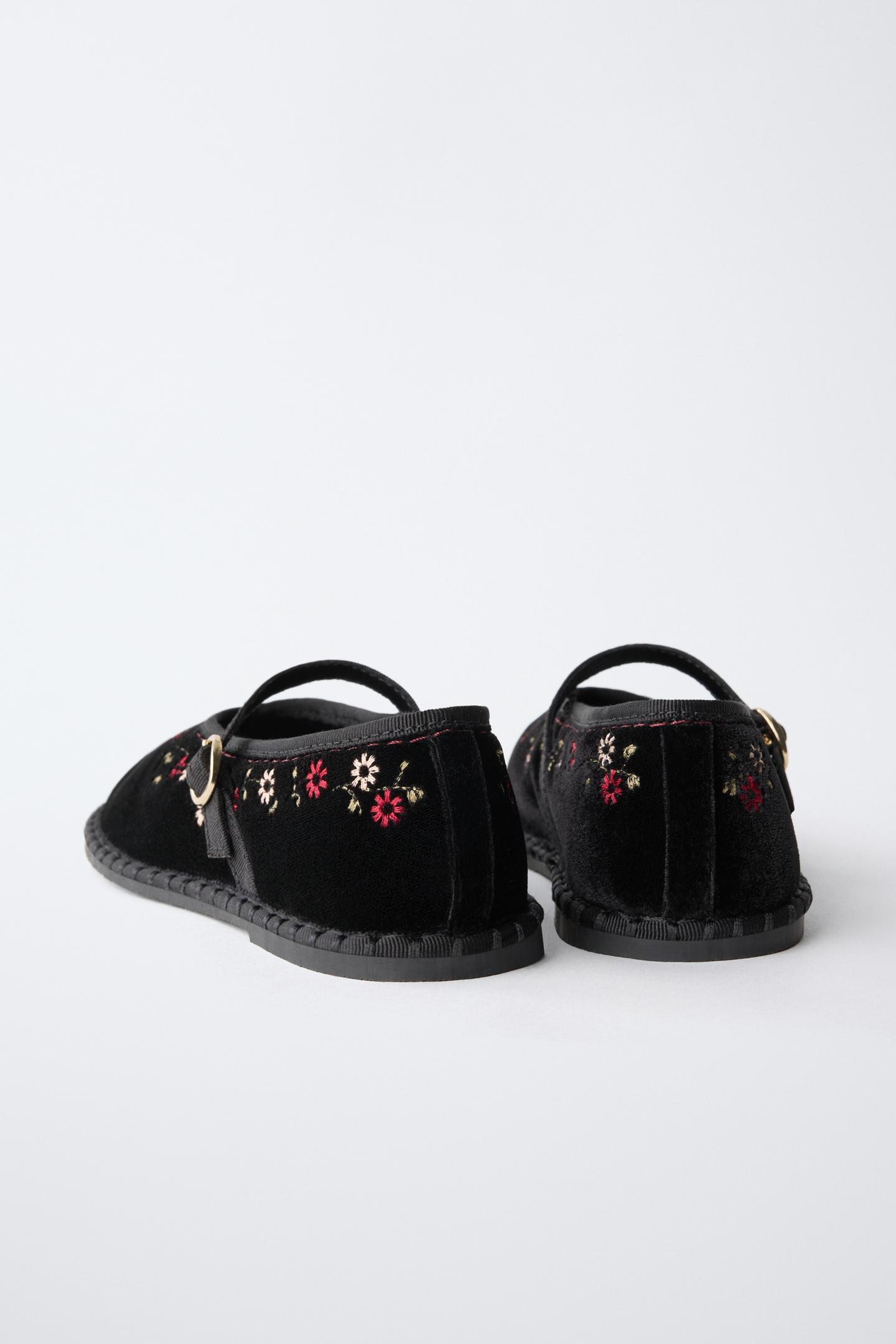 Детские балетки Zara Embroidered Buckle Ballet, цвет: Чёрный — фото 5