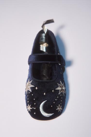 GEBORDUURDE FLUWELEN BALLERINA - Blauw van Zara
