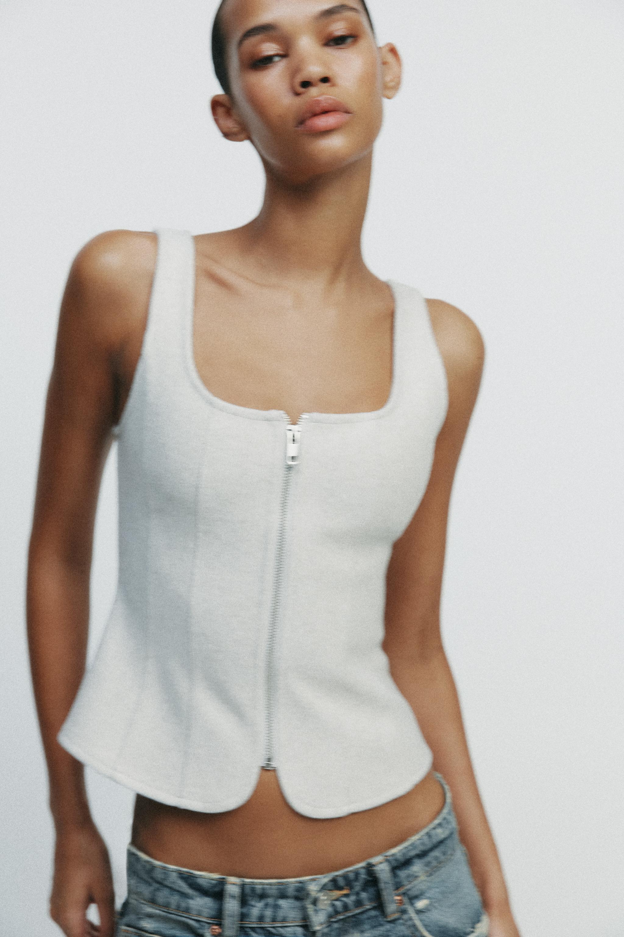 ZIPPER CLOTH TOP - Ecru | ZARA United States