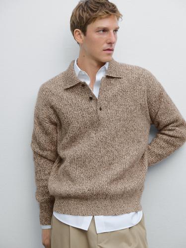 Zara 100% cashmere knit polo sweater - Sand