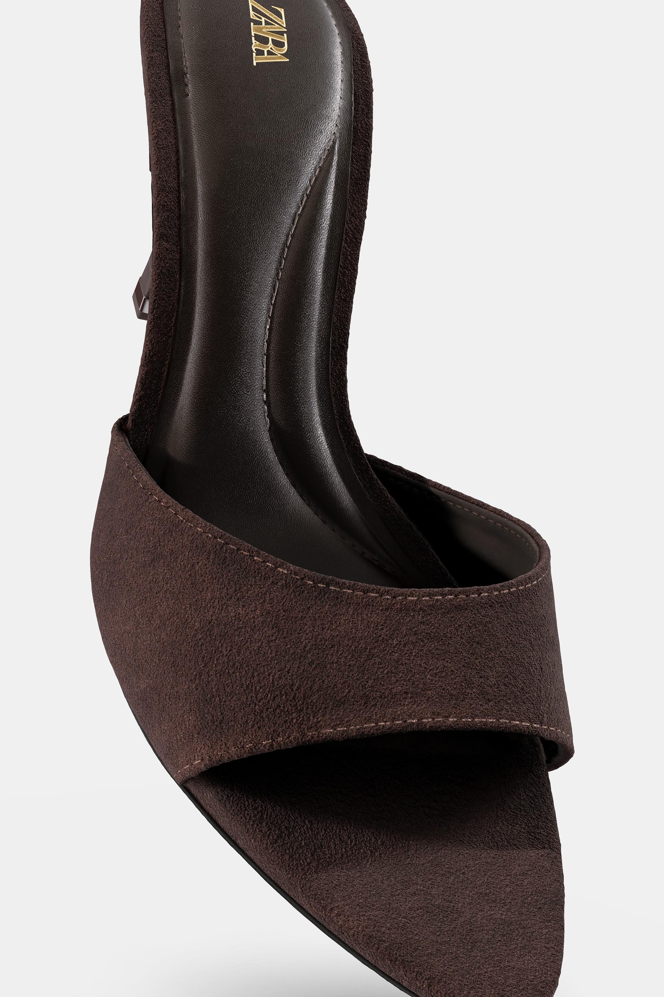 SPLIT SUEDE HEELED SANDALS - Brown by Zara