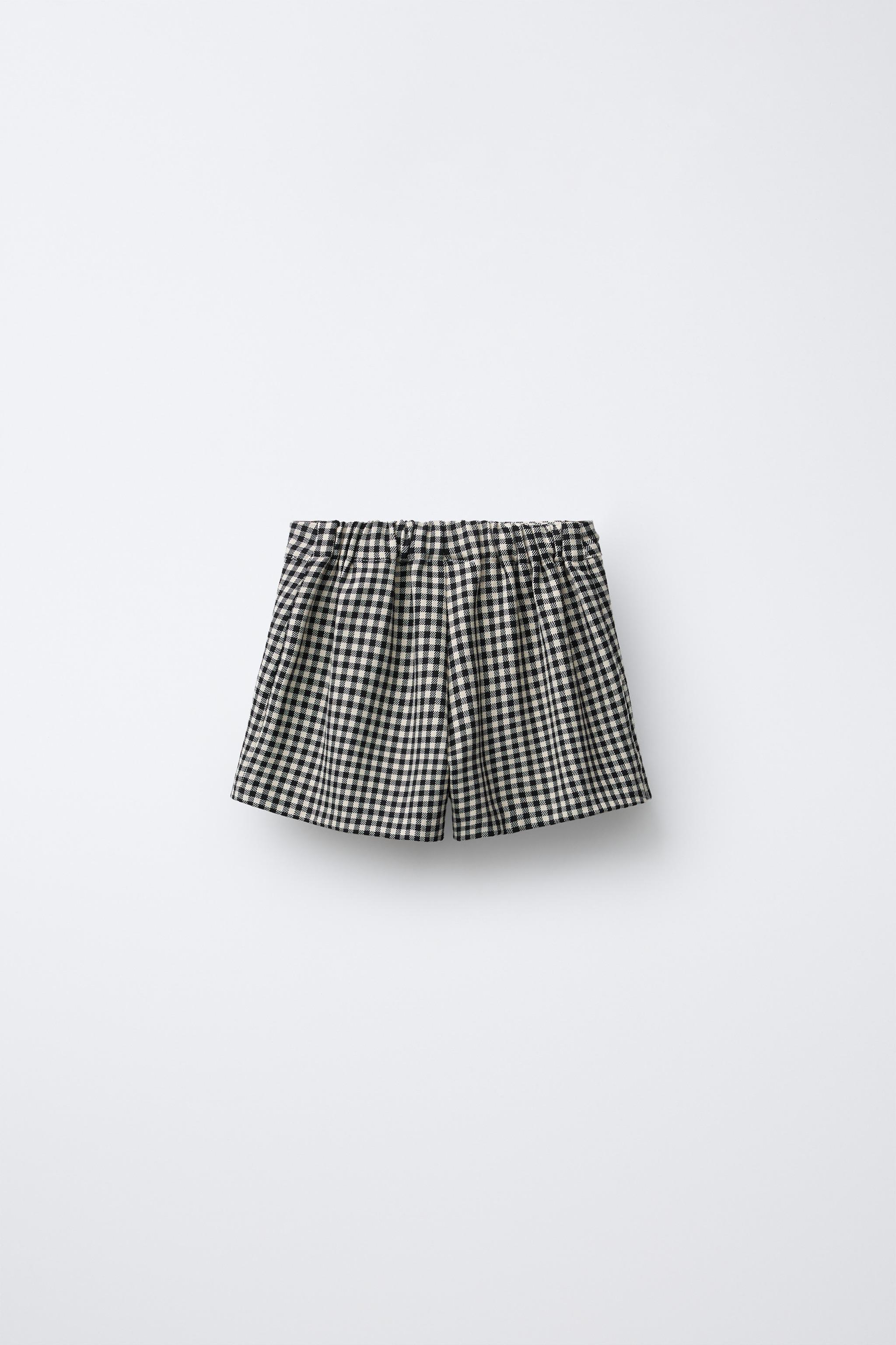 CHECK BERMUDA SKORT — Ecru