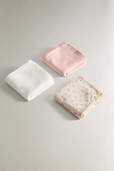 CHILDREN'S TULIP MUSLIN CLOTHS (SET OF 3) - Light pink by Zara - Image 2