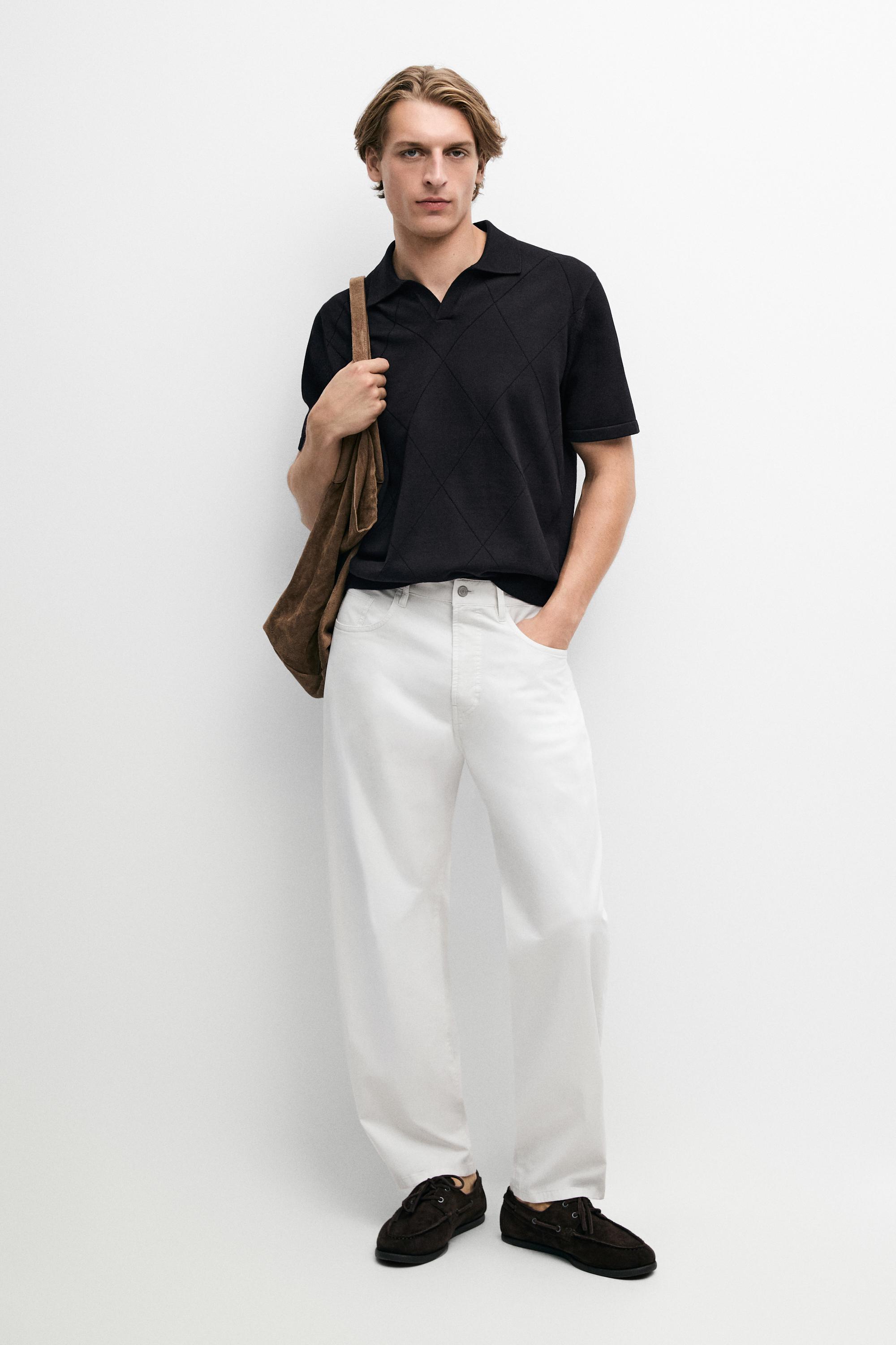 100% cotton intarsia knit polo shirt — Navy blue