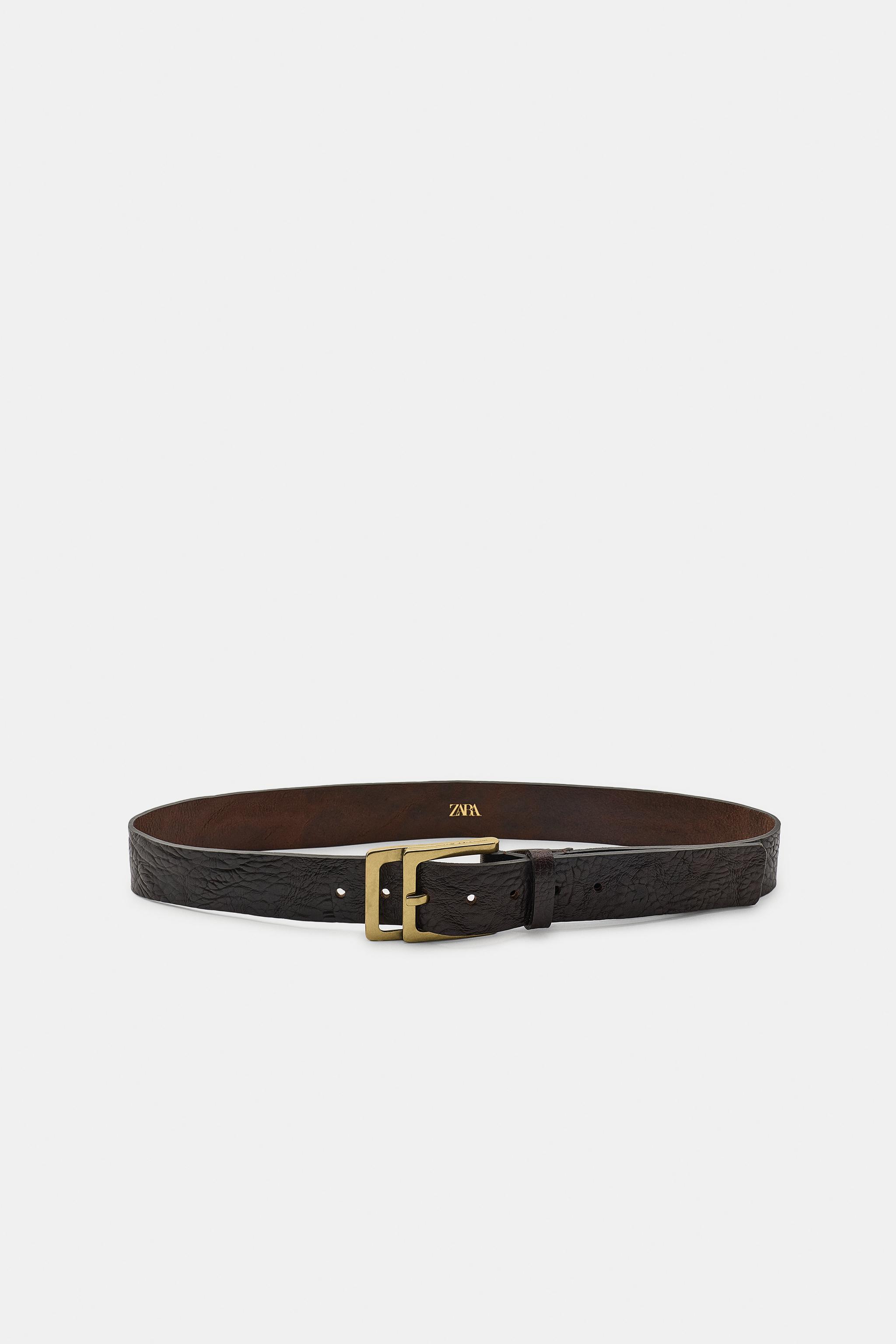 ダブルバックル レザーベルト 100% - チョコレート | ZARA Japan / 日本