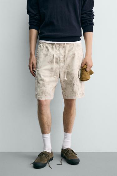 FADED RELAXED FIT CARGO BERMUDA SHORTS - Printed by Zara