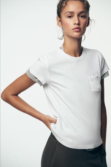 T-SHIRT DÉLAVÉ AVEC POCHE - Blanc de Zara - Image 4