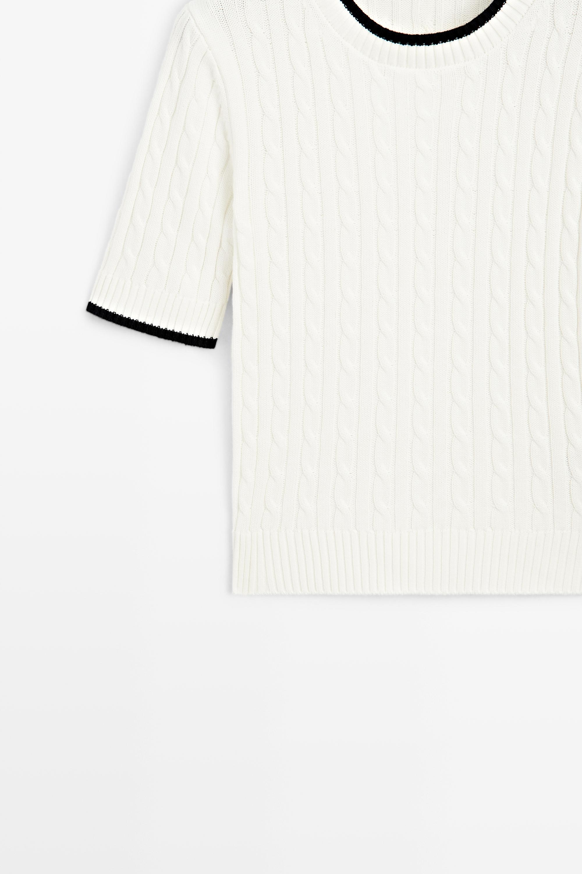 Short sleeve cable-knit sweater