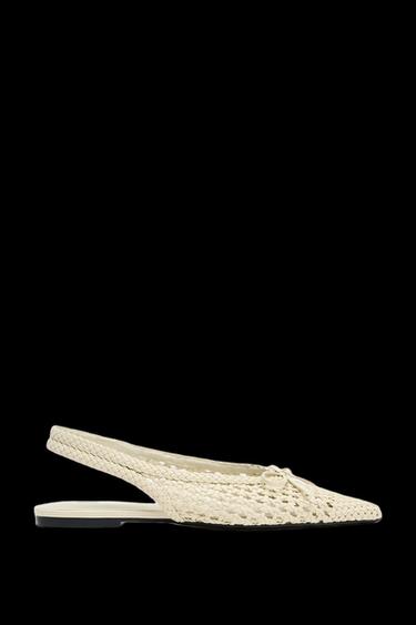 Zara BRAIDED EFFECT FLAT SHOES - Off White