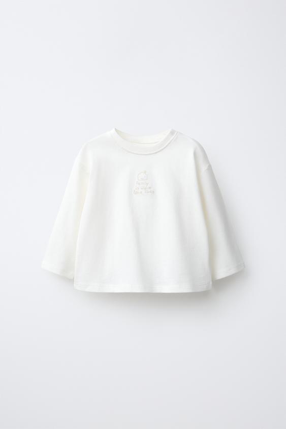 EMBROIDERED T-SHIRT - Ecru by Zara - Image 0