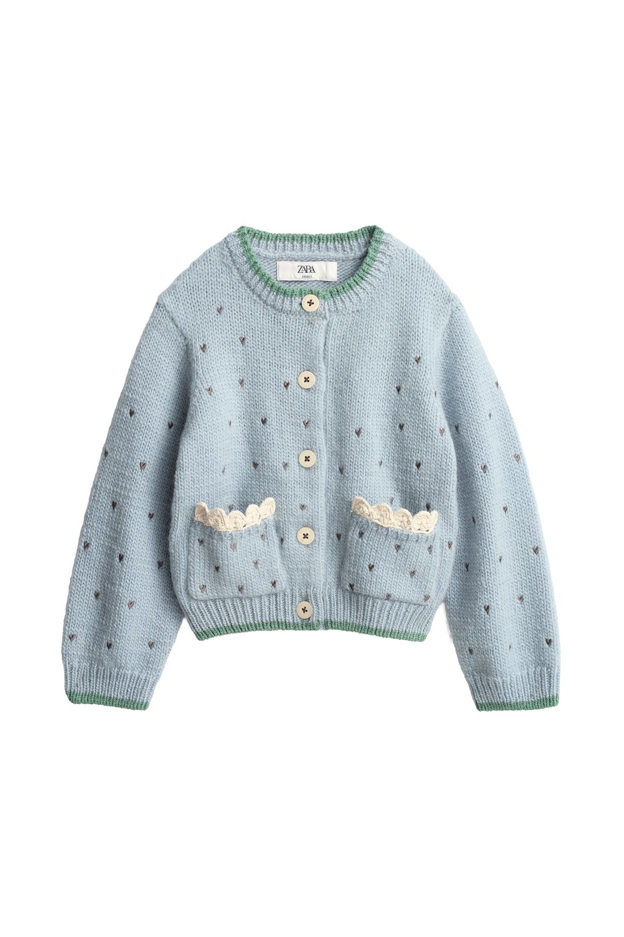 100% WOOL EMBROIDERED HEARTS KNIT CARDIGAN LIMITED EDITION