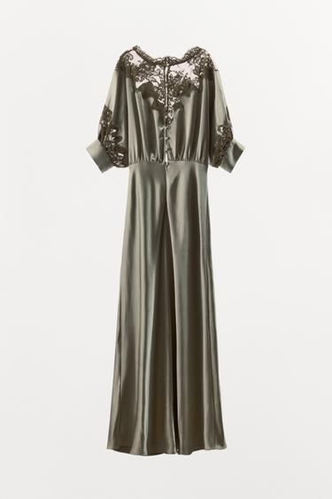 SATIN LACE DRESS - Grey green by Zara - Image 7